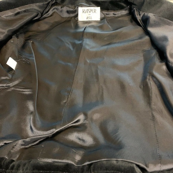 Vintage Velvet Jacket Sz M Braid Trim 80s Kasper Crop Open Luxe Blazer Black - Picture 8 of 9